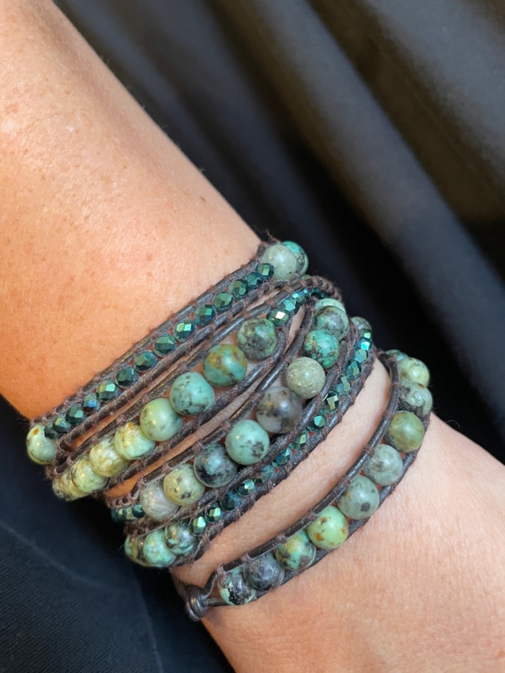 Lizou Green Beaded stone Wrap Bracelet -